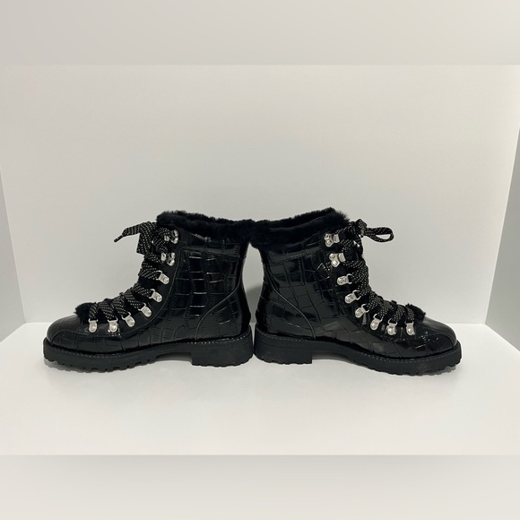 J Crew New Nordic boots in Black shiny croc-embossed leather size 10 NEW CE828 - Picture 6 of 12